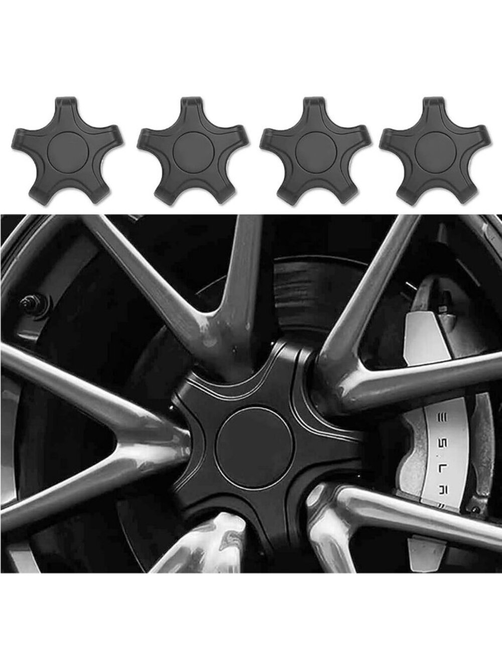 4PCS Matte Black Wheel Center Caps for 18" Rims - Tesla Model 3 Accessories